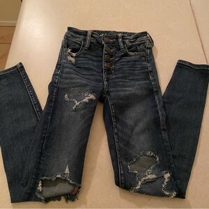 American Eagle Outfitters Dark Blue Distressed Skinny Jeans